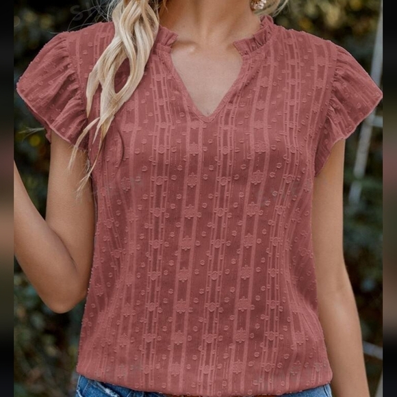 SHEIN VCAY Notched Neck Ruffle Trim Chiffon Blouse size Large - Picture 6 of 7